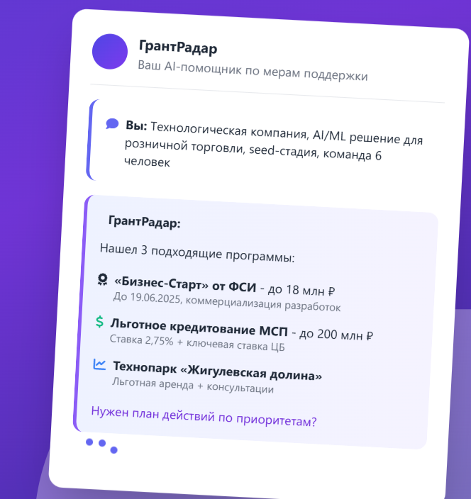 AI-бот «Грант-Радар»: персональный консультант по мерам поддержки для технологических предпринимателей и стартапов